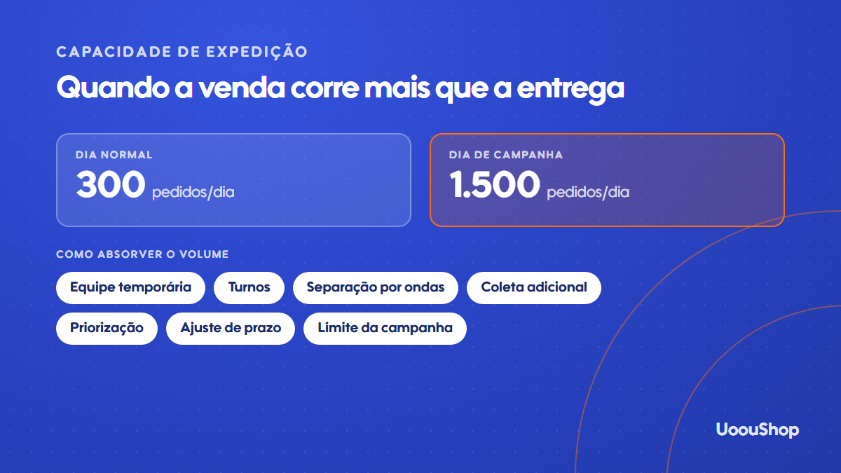 Capacidade de expedição: de 300 para 1.500 pedidos por dia e formas de absorver o volume